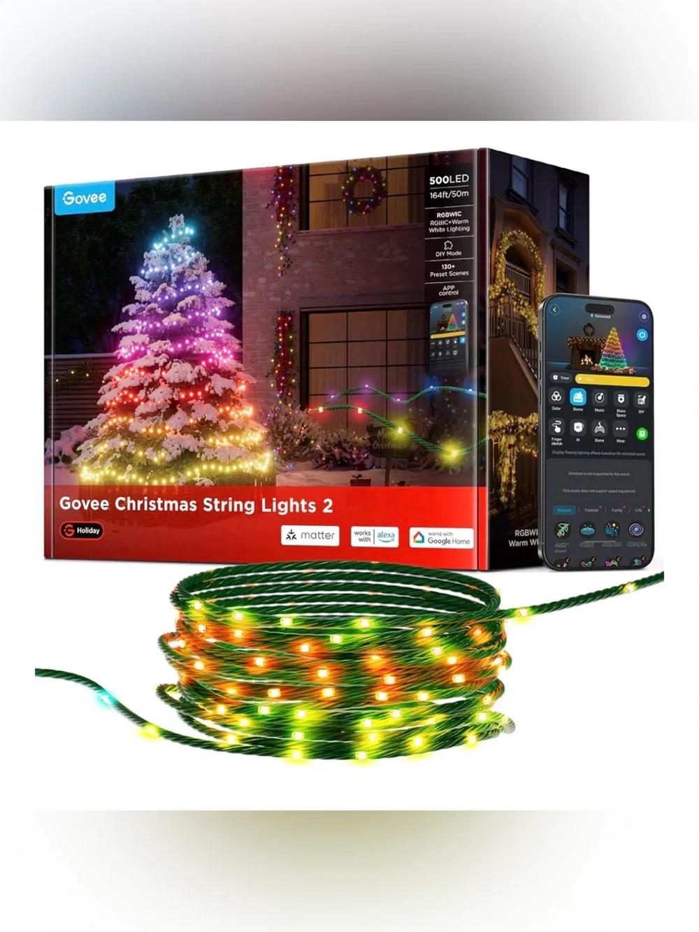 Goove Multicolor Christmas String Lights - Green Cord